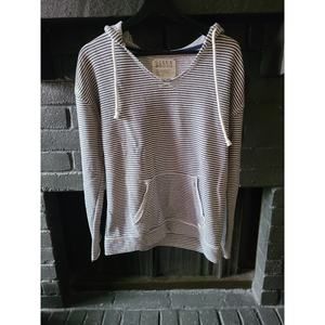 Billabong Women's Distressed Navy Striped Hoodie Size Large boho V Neck